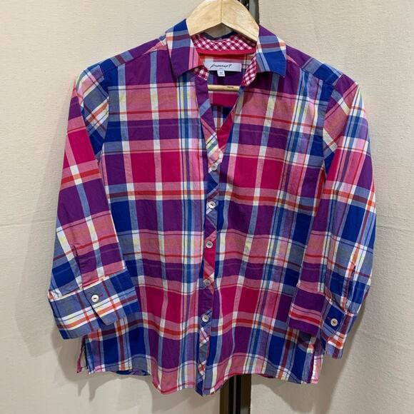 Foxcroft NYC Size 10 Petite Pink Blue Plaid Gingham - Picture 3 of 8